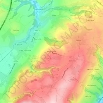 Mapa topográfico Marquisière, altitud, relieve