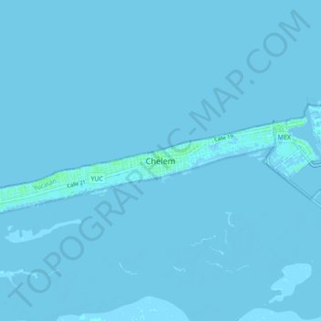 Mapa topográfico Chelem, altitud, relieve