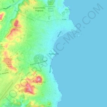 Mapa topográfico Artemida, altitud, relieve