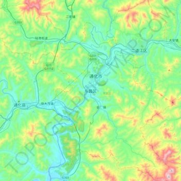 Mapa topográfico Dongchang, altitud, relieve
