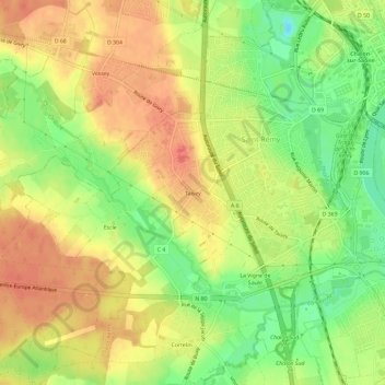 Mapa topográfico Taisey, altitud, relieve