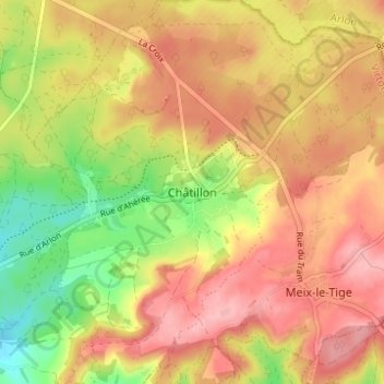 Mapa topográfico Châtillon, altitud, relieve