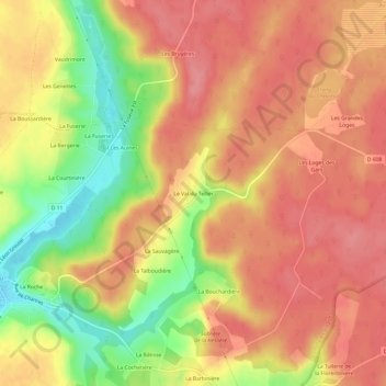 Mapa topográfico Le Val du Tellier, altitud, relieve