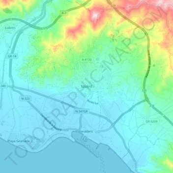 Mapa topográfico Motril, altitud, relieve