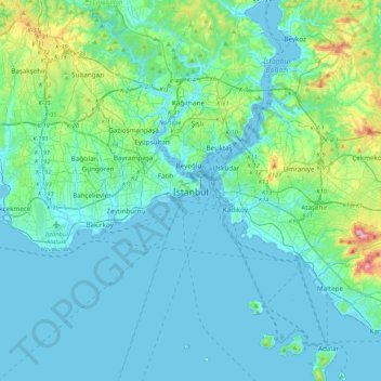 Mapa topográfico Istanbul, altitud, relieve
