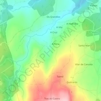 Mapa topográfico Fontenova, altitud, relieve