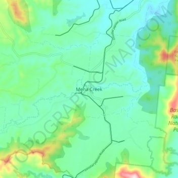 Mapa topográfico Mena Creek, altitud, relieve