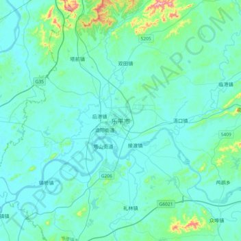 Mapa topográfico Leping, altitud, relieve