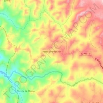 Mapa topográfico Vereda Pantanillo, altitud, relieve