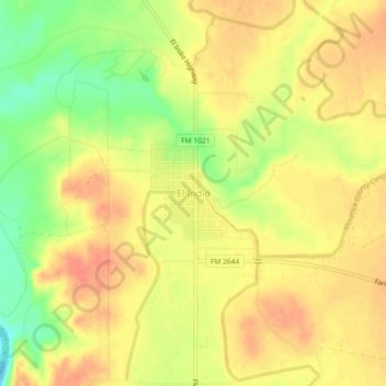 Mapa topográfico El Indio, altitud, relieve