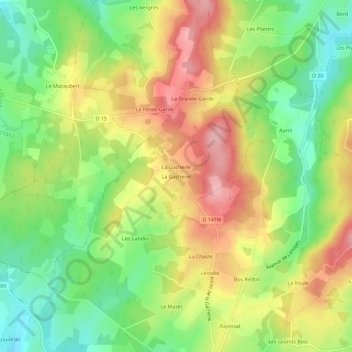 Mapa topográfico La Gacherie, altitud, relieve