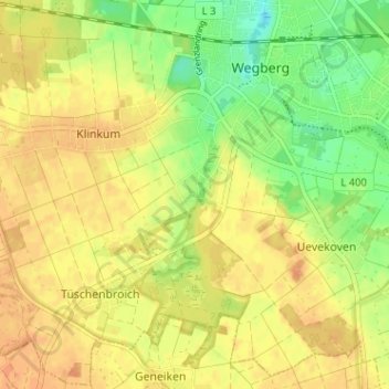 Mapa topográfico Watern, altitud, relieve