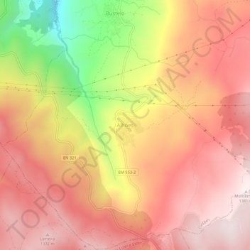Mapa topográfico Alhões, altitud, relieve