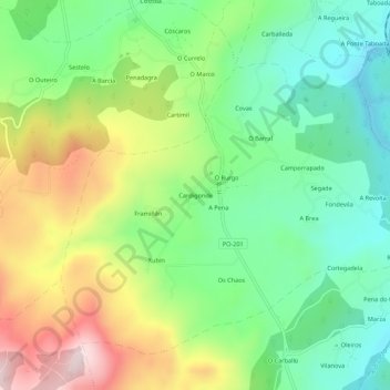 Mapa topográfico Cardigonde, altitud, relieve
