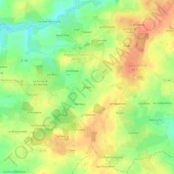 Mapa topográfico Grigne, altitud, relieve