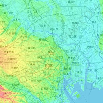 Mapa topográfico 豊島区, altitud, relieve