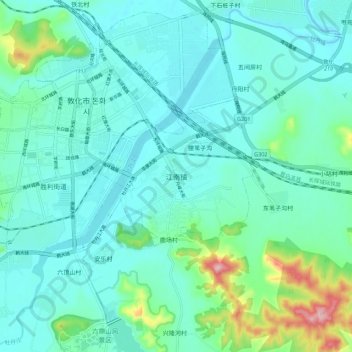 Mapa topográfico 江南镇, altitud, relieve