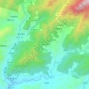Mapa topográfico Huangcaoling, altitud, relieve