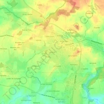 Mapa topográfico La Lande, altitud, relieve