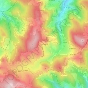 Mapa topográfico Les Chapuis, altitud, relieve