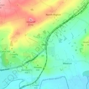 Mapa topográfico Huby, altitud, relieve
