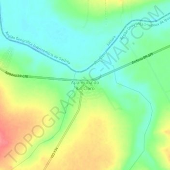 Mapa topográfico Aparecida do Rio Claro, altitud, relieve