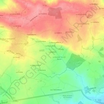 Mapa topográfico La Maltrie, altitud, relieve