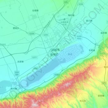 Mapa topográfico Yanhu, altitud, relieve