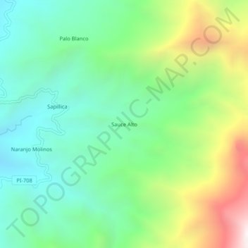 Mapa topográfico Sauce Alto, altitud, relieve