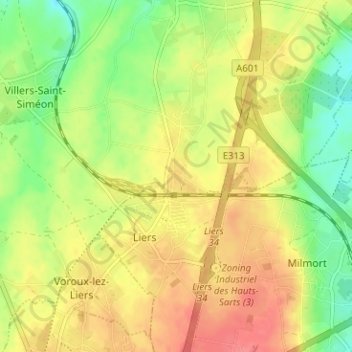 Mapa topográfico Liers (Juprelle), altitud, relieve