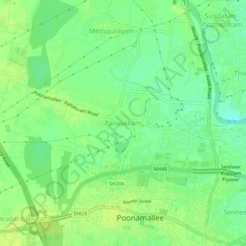 Mapa topográfico Parivakkam, altitud, relieve