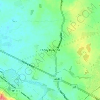 Mapa topográfico Fenny Drayton, altitud, relieve