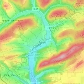 Mapa topográfico Eppe, altitud, relieve