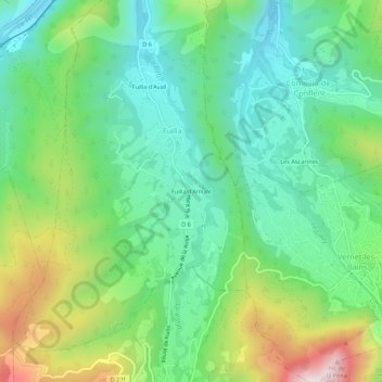 Mapa topográfico Fuilla d'Amunt, altitud, relieve