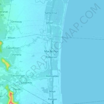 Mapa topográfico MacArthur, altitud, relieve