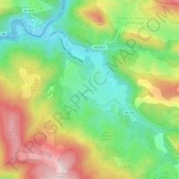 Mapa topográfico Garaioa, altitud, relieve