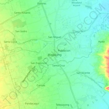 Mapa topográfico Magalang, altitud, relieve