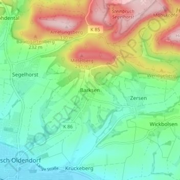 Mapa topográfico Barksen, altitud, relieve