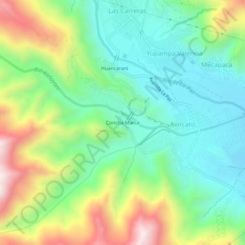 Mapa topográfico Concha Marca, altitud, relieve