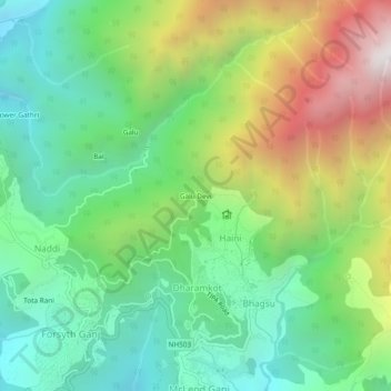 Mapa topográfico Galu Devi, altitud, relieve