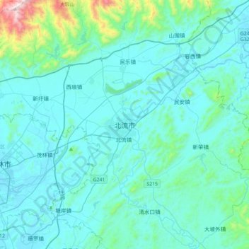 Mapa topográfico Beiliu, altitud, relieve
