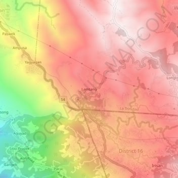 Mapa topográfico Lamtang, altitud, relieve