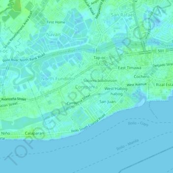 Mapa topográfico Molo, altitud, relieve