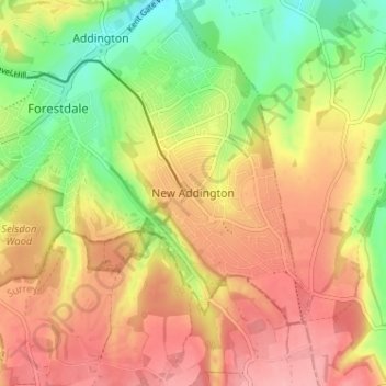 Mapa topográfico New Addington, altitud, relieve