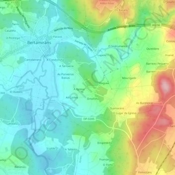 Mapa topográfico O Santo, altitud, relieve