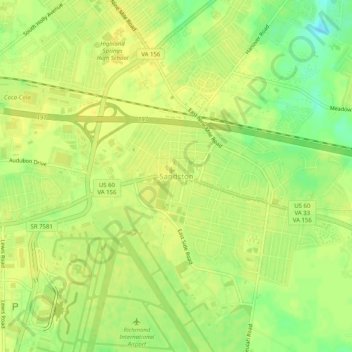 Mapa topográfico Sandston, altitud, relieve