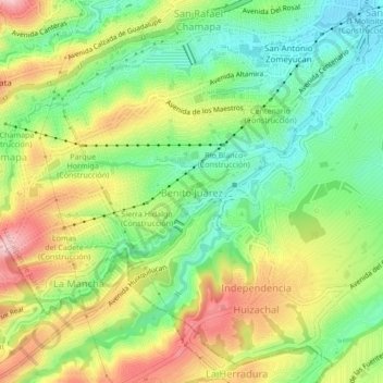 Mapa topográfico Benito Juárez, altitud, relieve
