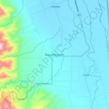 Mapa topográfico Bagumbayan, altitud, relieve