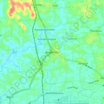 Mapa topográfico Angamaly, altitud, relieve