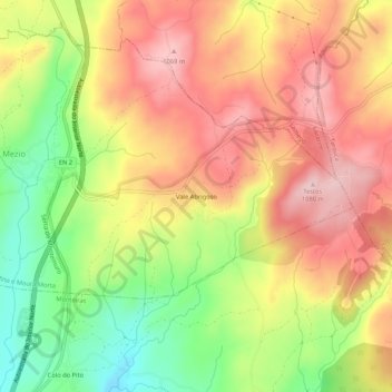 Mapa topográfico Vale Abrigoso, altitud, relieve